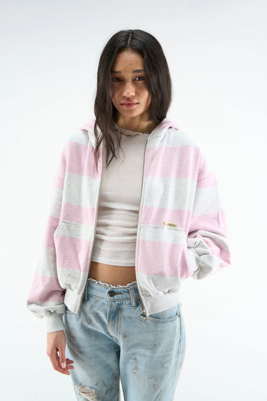 Pink Striped Zip Up