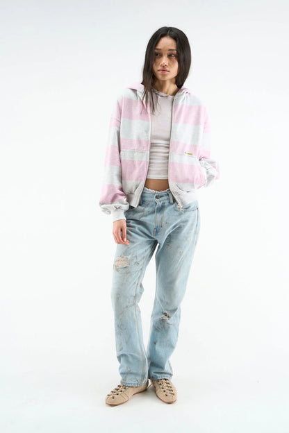 Pink Striped Zip Up