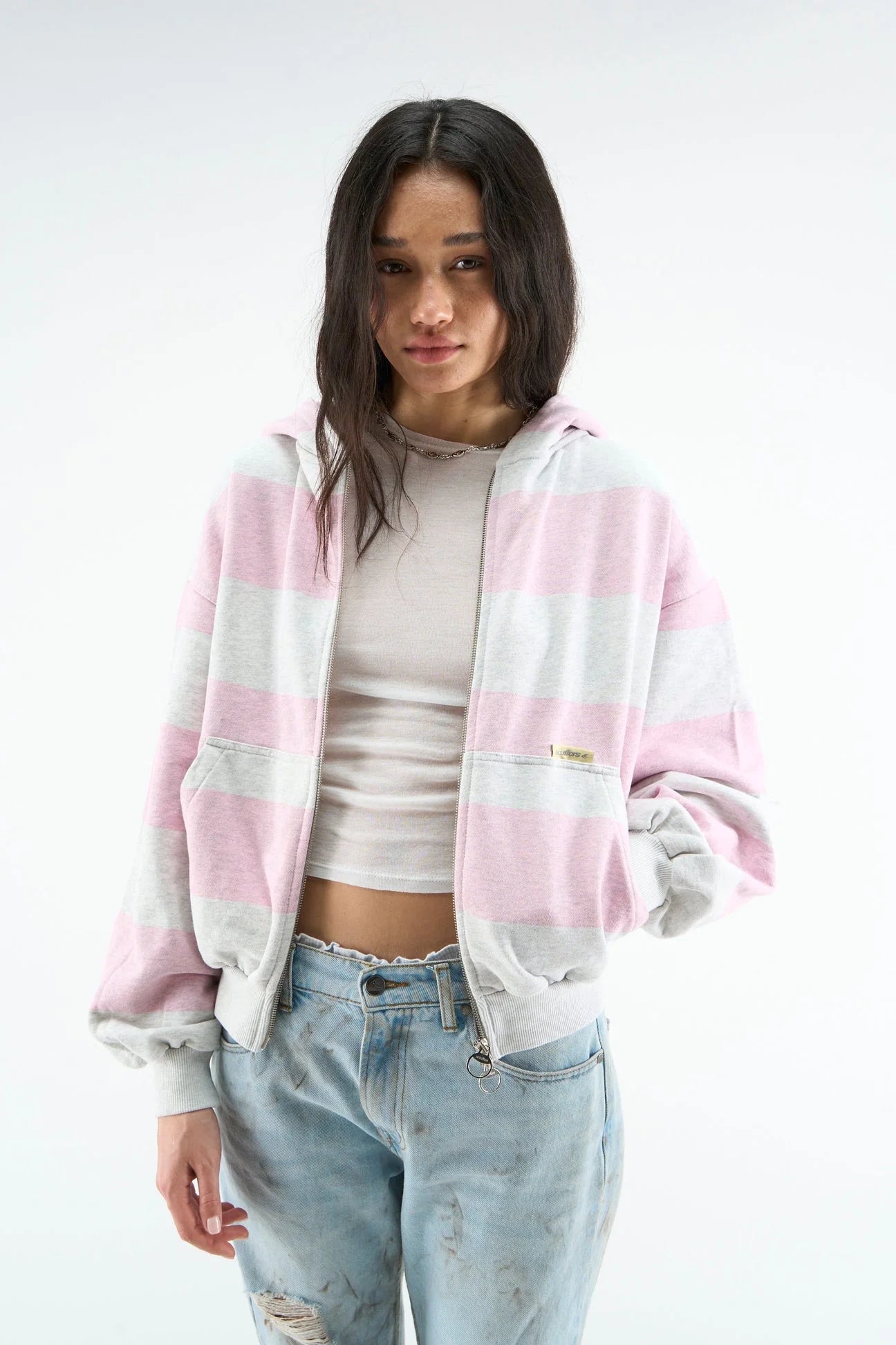 Pink Striped Zip Up