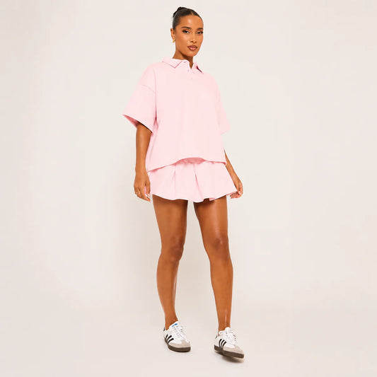 Pink Polo Skirt Set